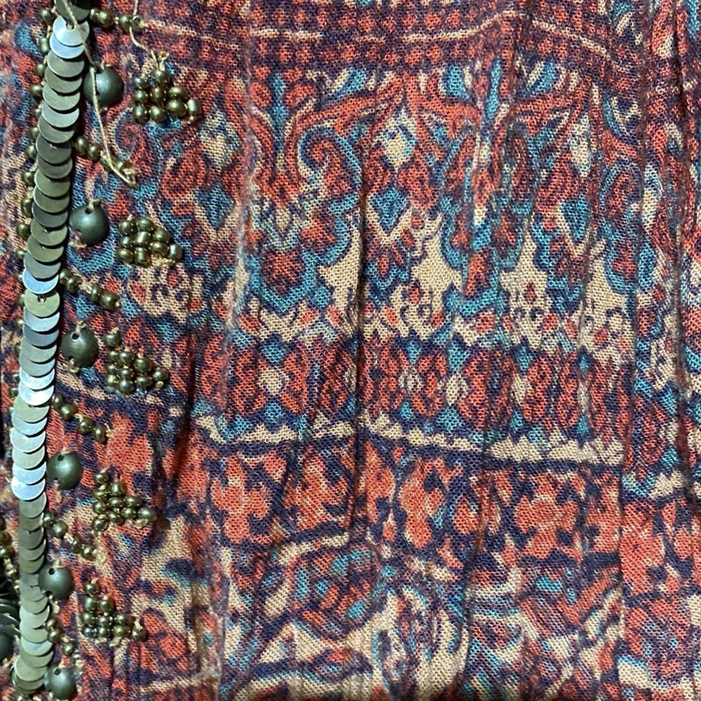 AMERICAN EAGLE Beaded Rust 100% Viscose Boho Print Pocket Jumpsuit​​ - Picture 3 of 10